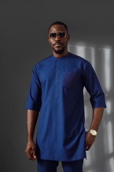 Our African Kaftans are made of premium materials that are durable and comfortable on all skin and body types. The garment come in different colours and sizes; you can request the kaftan be made in your preferred colour.  We use DHL Express Courier to delivery our customers orders, so you are guaranteed of a timely delivery.  For bespoke orders, you will need to submit your measurements in inches by following our measurements format as given below; Neck circumference: Shoulder to shoulder:  Chest circumference: Sleeve length: Biceps circumference: Waist circumference: Thighs: Hips: Calf: Crotch length: Ankle: Inseam: Outseam: We look forward to your order! Kaftan Designs For Men, Men Kaftan Designs, Native Styles For Men, African Wears, Kaftan For Men, Blue Kaftan, African Wear For Men, Men Kaftan, Corporate Shirts