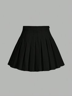 College Style Solid Color Side Zipper Casual Pleated Black Skirt, School Black Casual   Woven Fabric Colorblock Pleated Non-Stretch  Women Clothing, size features are:Bust: ,Length: ,Sleeve Length: Black School Skirt, Black Shirt And Skirt, Plain Black Skirt, Pleated School Skirt, Pleated Black Skirt, Plated Skirt, Pleated Skirt Black, Skirt School, Black Skirts