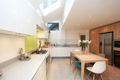 the kitchen is clean and ready to be used for dinner or lunchtime, with plenty of counter space