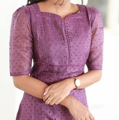 Boat Neck Kurti Designs Latest, Kurta Sleeve Design, Kurti Back Designs Latest, Office Kurti Designs, A Line Kurti Designs Latest, Elbow Sleeves Design For Kurtis, Kurta Neck Designs Latest, Elegant Kurti Designs, Cotton Kurta Stitching Ideas