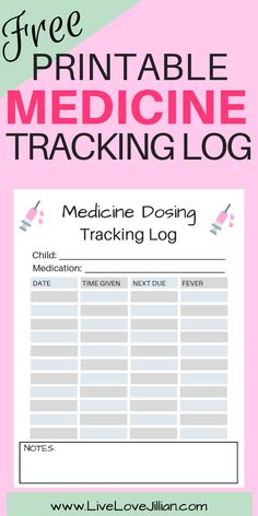 the free printable medicine tracking log for kids is shown in pink and green colors