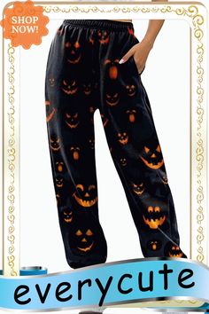 Black Halloween Jack-o-lantern Print Sweatpants Halloween Loungewear, Cute Halloween Pajama Pants, Halloween Sweatpants, Affordable Orange Halloween Sleepwear, Cute Cotton Halloween Sleepwear, Printed Sweatpants, Halloween Jack O Lanterns, Black Halloween, Halloween Jack