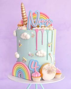 2,329 Likes, 56 Comments - Wish Upon a Cupcake | Carly (@wishuponacupcake_) on Instagram: “🦄 N A N S I 🦄. . I’m not gonna lie I had the time of my life creating this cake for little Nansi.…” Cotton Candy Cakes, Cake Bar, Ice Cream Birthday Cake, Candy Birthday Cakes, Cloud Cake, Unicorn Birthday Cake, 3rd Birthday Cakes, Candy Cakes, Cupcake Flavors