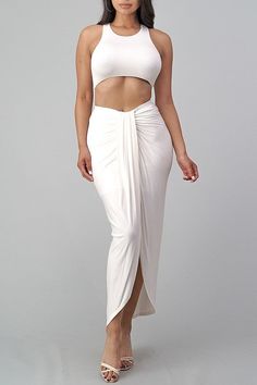 Dissolve into luxury with this haute white two-piece skirt set from Haute Glam Boutique. The perfect outfit for your next brunch, it's sure to dazzle and impress! Step out in style and make a statement. White Wrap Skirt, Spandex Crop Top, Beach Bbq, Maxi Skirt Set, White Wardrobe, White Two Piece, High Rise Skirt, Pleated Maxi Skirt, Top Skirt Set