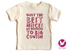 Retro Promoted To Big Cousin Shirt - Perfect Gift for a Niece or Big Cousin! Celebrate a special family milestone with our charming "Retro Promoted To Big Cousin" shirt! This eye-catching tee is an ideal gift for a proud niece or a little one stepping into the big cousin role. Designed with a stylish retro flair, this shirt is a wonderful way to announce the exciting news or simply make the new big cousin feel extra special. Product Details: Design: Retro-inspired "Promoted To Big Cousin" graphic Material: Soft, comfortable cotton for all-day wear Sizes: Available for toddlers, youth, and even in a bodysuit option for younger siblings Perfect For: Announcing a new sibling, celebrating the role of a big cousin, or gifting a niece Our Retro Big Cousin Shirt is a fun and memorable addition to Promoted To Cousin Announcement, Promoted To Big Cousin Announcement, Aunt Onesies, Cousin Pregnancy Announcement, Promoted To Big Cousin Shirt, New Cousin Shirt, Promoted To Big Cousin, Big Cousin Shirt, Aunt Onesie