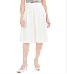 White Fitted Midi-length Pleated Skirt, White Fitted Knee-length Pleated Skirt, White Knee-length Fitted Pleated Skirt, Elegant Calvin Klein Skirt For Work, Elegant White Knee-length Pleated Skirt, White Knee-length Relaxed Pleated Skirt, White Knee-length Pleated Skirt With Relaxed Fit, White Relaxed Pleated Knee-length Skirt, Elegant Calvin Klein Skirt For Spring