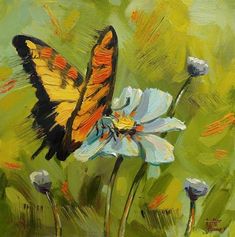 a painting of a butterfly on a flower