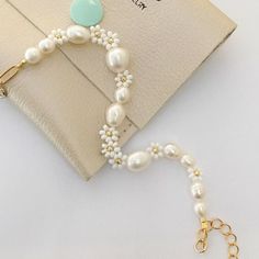 14k Gold Filled Dainty Pearl Bead Flower Necklace/light Blue - Etsy Japan Pearl Round Beads Jewelry For Spring, Spring Festival Gold Jewelry With Round Beads, Spring Gold Jewelry With Round Beads, Dainty Pearl Jewelry For Spring, Spring Dainty Pearl Jewelry, Spring Pearl Jewelry Gift, Spring Gold Pearl Jewelry, Spring Pearl Gold Jewelry, Elegant Gold Flower Beaded Necklaces