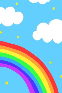 a rainbow with stars and clouds in the sky