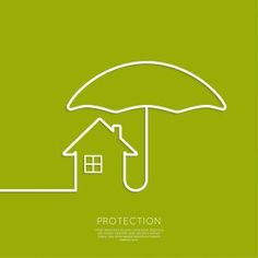 an umbrella protecting a house from the sun on a green background with text protection illustration