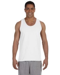 Adult Ultra Cotton® 6 oz. Tank - WHITE - L | Gildan Ultra Cotton Tank Top in White Size Large 2200, 0 Undershirt Tank Top, Humanitarian Aid, Blank Apparel, Active Living, Cotton Tank Top, Sleeveless Shirt, Black Tank, Ash Grey, White Tank Top