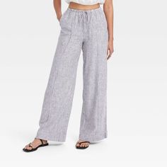 Women's High-Rise Wide Leg Linen Pull-On Pants - A New Day™ Black/White Striped L Basic Wardrobe Pieces, Trousers Women Wide Leg, Weather Wear, Utility Pants, Wide Leg Linen Pants, Straight Trousers, Tapered Pants, Womens Clothing Sizes, Bottom Clothes