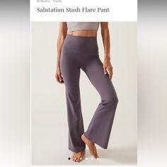 Nwt Athleta Salutation Stash Flare Pant Color Dusk Violet Athleisure Pants, Lycra Leggings, Wrap Pants, Velvet Flares, Athleta Leggings, Wide Leg Crop Pants, Flare Pant, Fleece Leggings, Leggings With Pockets