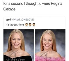 a woman with blonde hair wearing a black dress and smiling at the camera, text reads, for a second thought we were region george