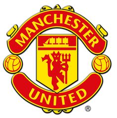 the manchester united logo is shown in red and yellow