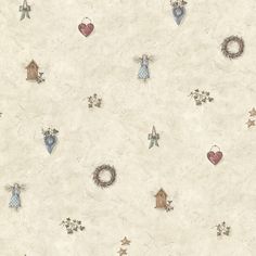 a wallpaper with hearts, stars and angels on it's white paper background