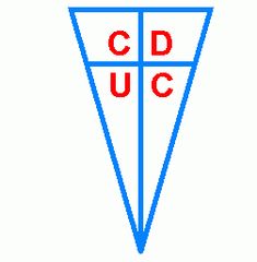 a blue triangle with the word cuc in red on it's bottom corner