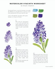 watercolor hyacinh worksheet with purple flowers