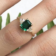 14KT Yellow Gold Lab Emerald + Diamond Estate Ring Size 4.5 - Legacy Saint Jewelry Estate Ring, Estate Rings, Emerald Diamond Ring, Lab Created Emerald, Dream Engagement, Dream Engagement Rings, Emerald Engagement, Emerald Engagement Ring, Diamond Design