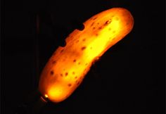 a lit object in the dark with spots on it's body and back end