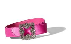 Manolo Blahnik - Hangisis Belt, pink satin crystal buckle belt  ($ 765) Luxury Silver Belt With Buckle Closure, Elegant Evening Belts With Buckle Closure, Designer Belt Buckles For Party, Elegant Belt With Removable Rectangular Buckle, Elegant Belt Buckles With Removable Rectangular Buckle, Luxury Belt Buckles With Removable Belt For Evening, Manolo Blahnik Pink, Deconstruction Fashion, Formal Pumps