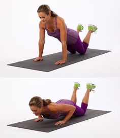 a woman is doing exercises on a mat