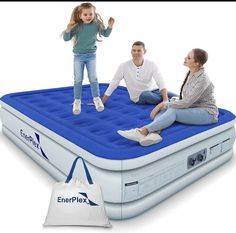 an inflatable mattress with two people sitting on it