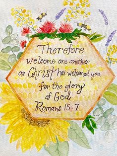 a watercolor painting with flowers and a bible verse