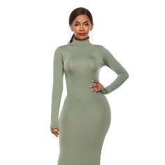 Shipping 4-6 Days Features: Basic Style Fit Type: Bodycon Sheer: Opaque Stretch: No Stretch Body: Not Lined Material Composition: 80% Polyester, 20% Spandex Care Instructions: Machine Wash Cold. Tumble Dry Low. Imported Product Measurements: S: Bust 32-35.9 In, Sleeve Length 23.8 In, Waist 25-29.3 In, Length 58.5 In, Hip 35.1-39 In M: Bust 33.9-37.8 In, Sleeve Length 24.2 In, Waist 27-31.2 In, Length 59.3 In, Hip 37.1-41 In L: Bust 35.9-39.8 In, Sleeve Length 24.6 In, Waist 29-33.2 In, Length 60 Casual Bodycon Dress In Elastane, Green Stretch Elastane Bodycon Dress, High Stretch Knee-length Spring Dress, High Stretch Knee-length Dress For Spring, Casual Spring Elastane Bodycon Dress, Green Stretch Elastane Dress, High Stretch Midi Dresses For Spring, Stretch Elastane Long Sleeve Midi Dress, Spring High Stretch Midi Dress