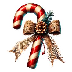 a candy cane with a pine cone on top