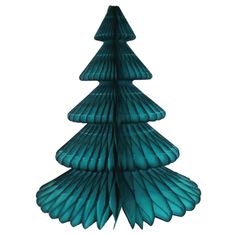 a blue glass christmas tree on a white background with clippings to the bottom