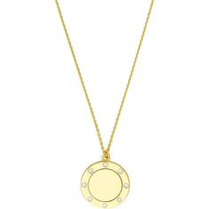 Olas d'Oro 18 Necklace - 14K Yellow Gold Diamond Trim Disc Medallion Necklace Yellow Gold-plated Round Pendant Necklace, Yellow Gold Plated Round Pendant Necklace, Luxury Formal Necklace With Round Stone, Luxury Necklace With Round Stone For Formal Occasions, Luxury 14k Gold Medallion Necklace, Luxury Necklaces With Round Stone For Formal Occasions, Luxury Tarnish-resistant Medallion Necklace, Elegant Polished Coin Pendant Necklace, Luxury Yellow Gold Jewelry With Round Stone