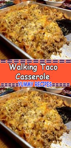 two pans filled with taco casserole sitting on top of a wooden table