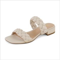 CUSHIONAIRE Women's Nan two band braided low block heel slide sandal +Memory Foam and Wide Widths Available Cushionaire Sandals, Cork Footbed Sandals, Summer Sandals Flat, Open Toe Slippers, Braided Sandals, Girls Heels, Sandals Flat, Cute Sandals, Low Block Heels