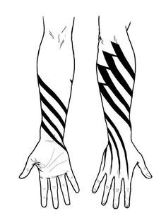 two hands with black and white stripes on them