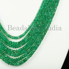 "\"Measurements From 2.50-6 mm (Approx.) Drilled Size - .40mm Stone - Emerald Style - Rondelle Strand Measurement - 52 cm Average Weight- 346 ct\"" Luxury Faceted Rondelle Emerald Necklace, Emerald Style, Necklace Emerald, Colombian Emeralds, Average Weight, Emerald Necklace, Emerald Gemstone, Gemstone Necklace, Anniversary Gift