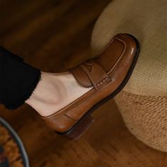 These loafers are designed in a timeless, minimal silhouette, so you'll be sure to wear them often. Made from soft leather, soft bottom that ensure all-day comfort. Wear yours with tailoring and denim alike. Color: Brown/BlackMaterial: Cow Leather in Brown and Horse Leather in BlackLining: pigskinInsole: pigskin（Unmovable）Sole: RubberHeels: 3 cm/1.18"Weight: 0.37kg Each Shoes (measured size 6)Fit: Medium to Wide, Runs Normal.Origin: Made in China Production Time: About 5-7 days (Any exceptional Brogue Detail Slip-on Loafers For Work, Fall Slip-on Tassel Loafers With Plain Toe, Leather Platform Loafers With Brogue Detailing For Fall, Timeless Almond Toe Slip-ons For Work, Classic Round Toe Slip-ons For Office, Leather Slip-ons With Almond Toe For Fall, Timeless Leather Slip-ons With Round Toe, Classic Slip-ons With Rubber Sole For Fall, Fall Brogue Detailed Pointed Toe Loafers