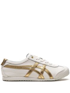 Onitsuka Tiger Mexico 66™ "White/Gold" Sneakers - Farfetch Gold Onitsuka Tiger, Onitsuka Tiger Women, White And Gold Sneakers, Bow Jeans, Tiger Shoes, Tiger Mexico 66, Onitsuka Tiger Mexico 66, Mexico 66, Gold Sneakers