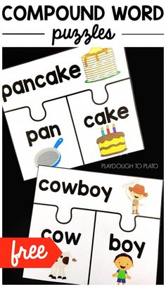 two puzzles with words and pictures on them to help children learn how to use the word puzzle