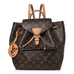 This is the authentic LOUIS VUITTON Monogram Montsouris PM. This stylish backpack is crafted ofclassic Louis Vuitton monogram on coated canvas in brown. It features a front zipper pocket, a vachetta leather trim, rolled vachetta handle, vachetta adjustable shoulder straps, and polished brass hardware. The front flap opens with a belt buckle closure to a brown fabric interior with a flat pocket. Brown Monogram Canvas Backpack, Luxury Coated Canvas Leather Backpack For Daily Use, Designer Brown Coated Canvas Backpack, Luxury Coated Canvas Backpack For Daily Use, Luxury Brown Monogram Canvas Backpack, Luxury Coated Canvas Backpack, Luxury Coated Canvas Leather Backpack, Classic Brown Monogram Canvas Backpack, Elegant Monogram Canvas Backpack For Travel