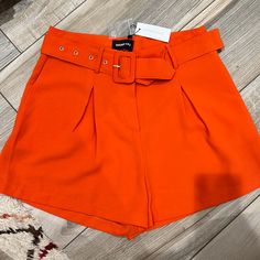 Nwt Bright Orange Cute Shorts With Adjustable Belt, Pockets High Waisted Floral Shorts, Black Lace Shorts, Cream Shorts, Orange Shorts, Flowy Shorts, Striped Rompers, Belted Shorts, Lightweight Shorts, Plaid Shorts