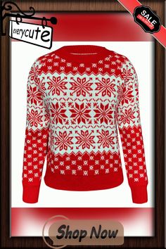 a red and white sweater with snowflakes on it