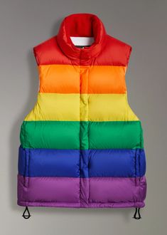 Burberry Rainbow Check Vest Colorful, Royal Family Jewels, Vest Puffer, Faux Fur Cape, Colorful Vest, Striped Vest, Yellow Vest, Oversized Vest, Striped Vests