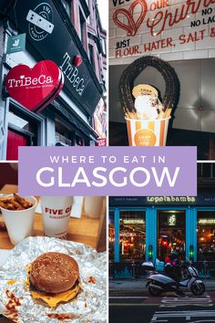 collage of photos with the words where to eat in glasgow