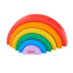 five colorful plastic plates stacked on top of each other in the shape of a rainbow