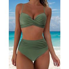 Season:Summer; Fabric:Polyester; Sleeve Length:Sleeveless; Gender:Women's; Swimwear Category:Bikini; Bra Style:Padded Bras; Style:Beach Wear,Basic,Push Up; Elasticity:Stretchy; Occasion:Vacation,Swimming; Fit Type:Regular Fit; Function:Swimming,Quick Dry,Stretchy; Pattern:Plain; Design:2 Piece,High Waisted; Trends:Sports; Bottom Type:Shorts; Front page:FF; Listing Date:02/20/2023; Production mode:External procurement; Hips:; Waist:; Fit US Size:null; Fit UK Size:null; Fit EU Size:null; Under Bus Underwire Tankini For Beach Season Swimming, Underwire Tankini For Beach Party Season, Underwire Tankini For Beach Party, Green Sleeveless Swimwear For Beach Party, High Waist Swimwear For Summer Vacation, Green Sleeveless Swimwear For Beach Season, High Waist Tankini For Pool In Summer, Vacation Tankini With Underwire, High Waist Tankini For Pool And Summer