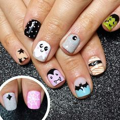 Kawaii Halloween Nails, Chalkboard Nails, Posh Nails, Kawaii Nail Art, Toe Nail Color, Super Cute Nails, Goth Nails