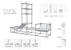 an architectural drawing of a chair and shelf