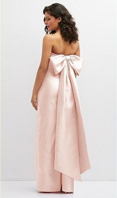 Strapless Draped Bodice Column Bridesmaid Dress With Oversized Bow In Blush | The Dessy Group Pink Dress With Bow On Back, Conceptual Style, Pantone Rose, Pantone Rose Quartz, Elegant Wedding Party, Pink Bow Dress, Twill Dress, Prom Inspo, Bridesmaid Dresses Strapless