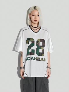 White Casual Collar Half Sleeve Mesh Fabric Letter  Embellished Medium Stretch  Women Clothing Mesh Jersey, College Fits, Fabric Letters, White Mesh, Women T Shirts, Baseball Jersey, Baseball Jerseys, White Casual, Half Sleeve